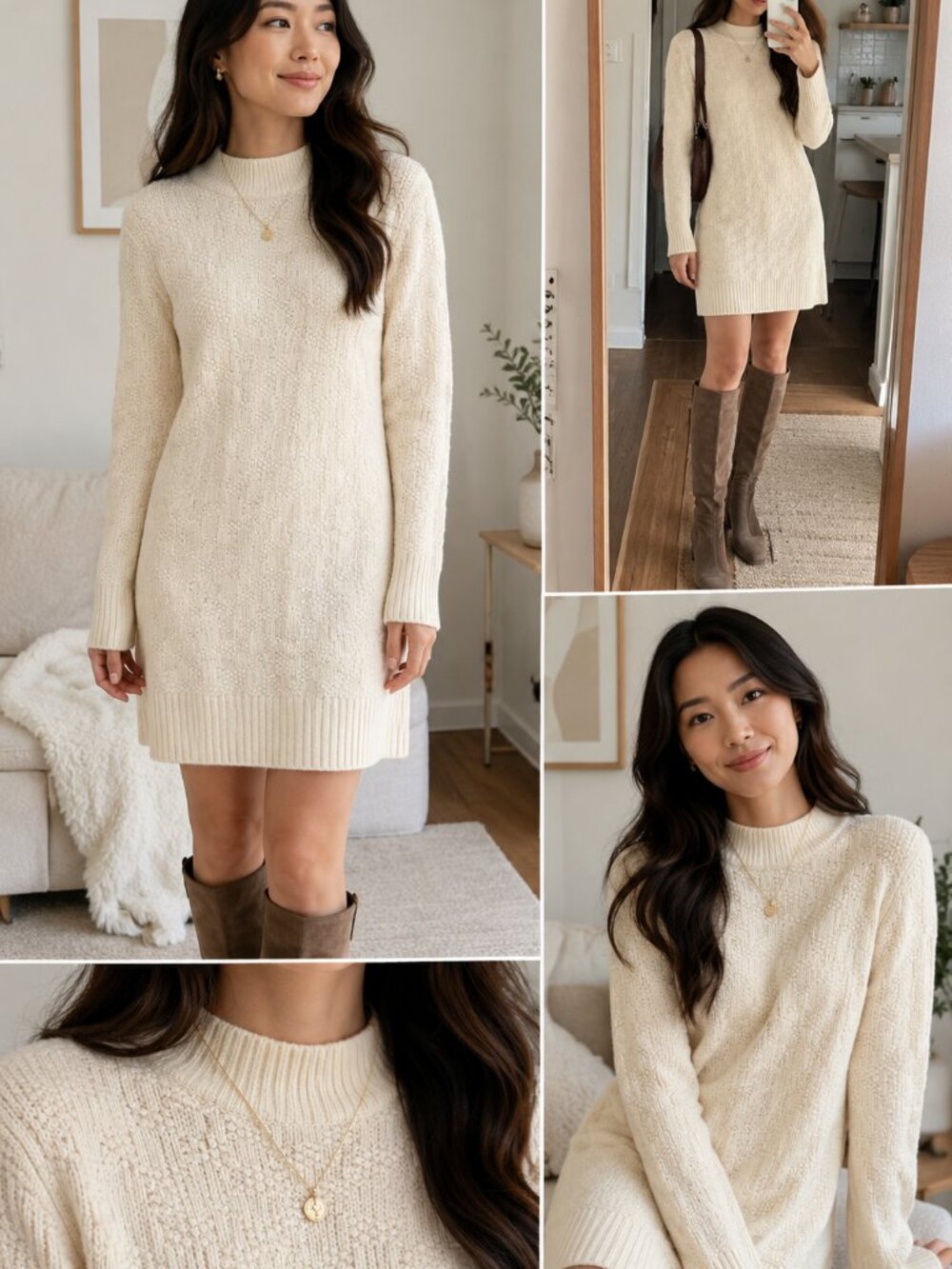 MASKA 100% Extra Fine Lambswool Cream Sweater Dress Tunic Small